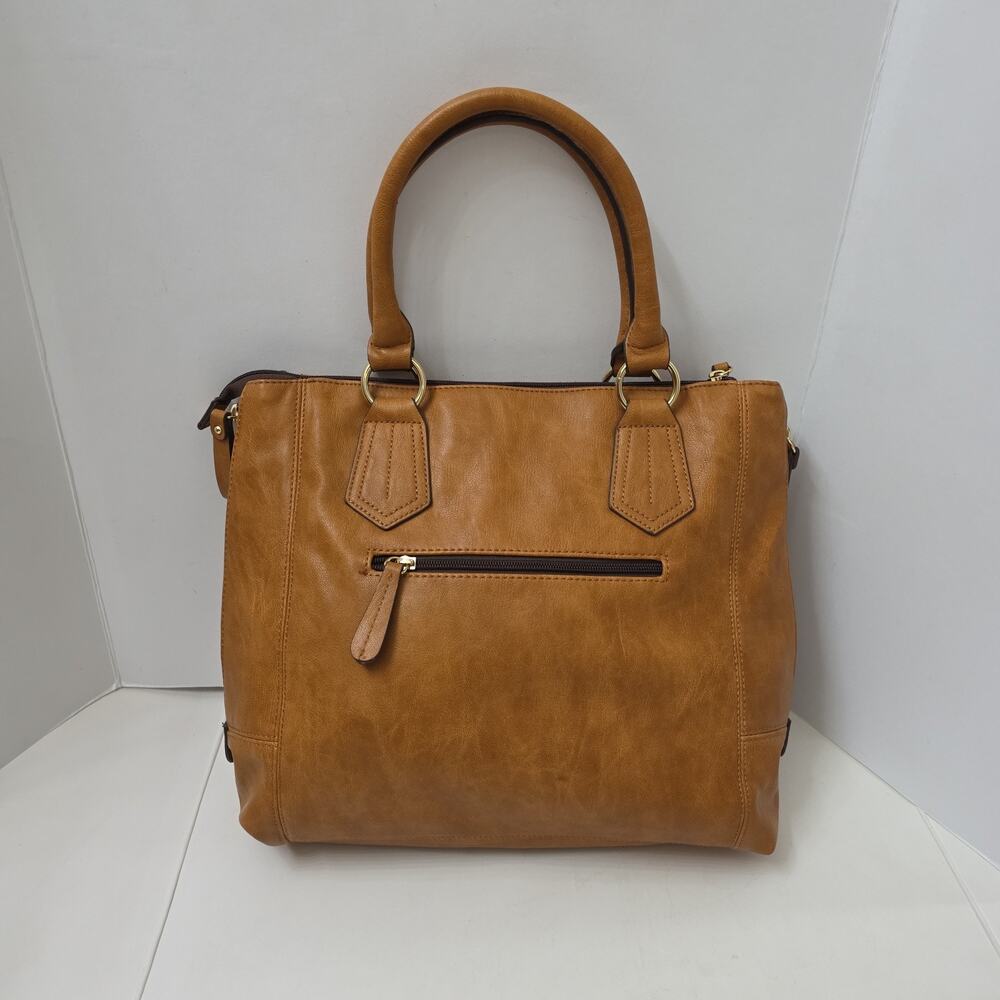 Apt. 9 Tan Faux Leather Satchel Handbag Double Handle Zip Pocket Purse - Picture 4 of 9